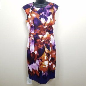 Elie Tahari Dress Womens 4 Sheath Sleeveless Abstract Watercolor Lined